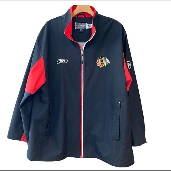 RBK Sz L Black Red Chicago Indian Logo Blackhawks Hockey Windbreaker Jacket - Picture 1 of 12